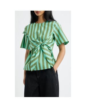 Damson Madder Estelle Stripe Tie Waist Top - Green