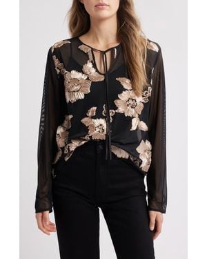 NIKKI LUND Frea Floral Tie Neck Top - Black