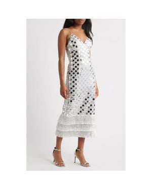 Saylor Suni Sequin Fringe Cocktail Dress - White