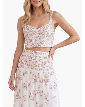 Needle & Thread Eden Rose Sweetheart Crop Top - White