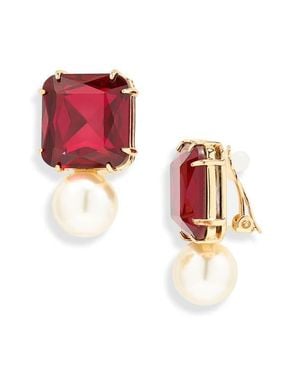 Carolina Herrera Crystal & Faux Pearl Earrings - Red