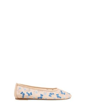 Stuart Weitzman Bareitall Flower Embroidered Ballet Flat - White