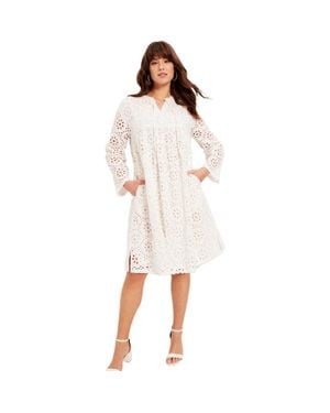 June + Vie Eyelet Midi Shirtdress - White