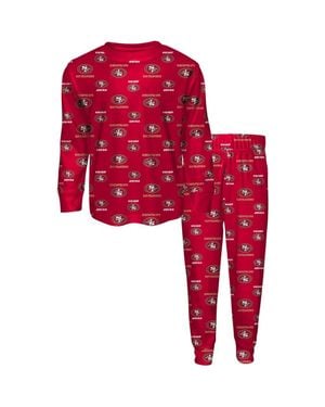 Outerstuff Toddler San Francisco 49Ers All-Over-Print Long Sleeve T-Shirt And Pants Sleep Set - Red