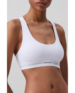 Calvin Klein Lightly Lined Rib Logo Bralette - White