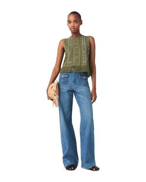 Maje Fringed Rhinestone Flower Top - Blue