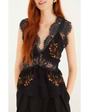 FARM Rio Berry Garden Lace Detail Sleeveless Top - Black