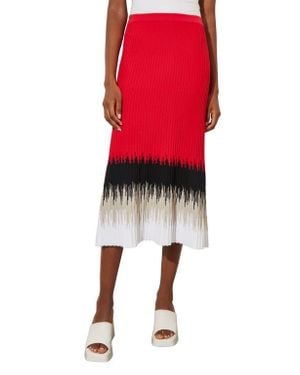 Ming Wang Ribbed Ombré Midi Skirt - Red
