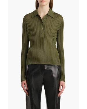 KHAITE Vin Rib Polo Sweater - Green