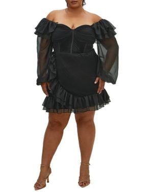 City Chic Crysta Off The Shoulder Long Sleeve Minidress - Black