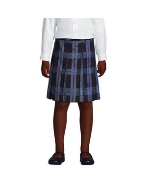 Lands' End School Uniform Girls Plaid Box Pleat Skirt Top Of The Knee - Blue