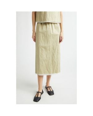 Nackiyé Crayon Crinkled Satin Pencil Skirt - Natural