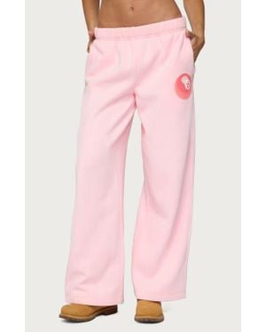 Edikted Lucky 8 Wide Leg Sweatpants - Pink