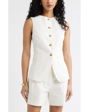 Open Edit Linen Blend Vest - White