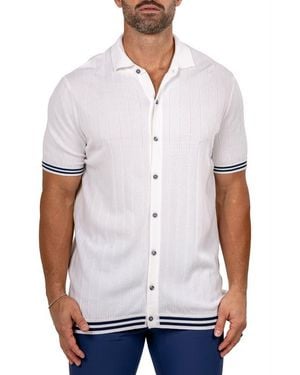Maceoo Marthy Knit Short Sleeve Button-Up Shirt - White