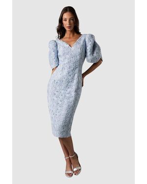 Coast Floral Pleated Puff Sleeve Pencil Dress - Blue