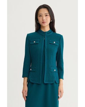 Ming Wang Braided Trim Pointelle Knit Jacket - Blue
