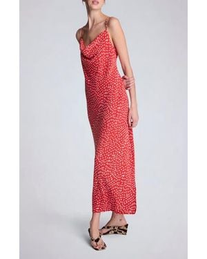 Kenneth Cole Polka Dot Satin Cowl Neck Slip Dress - Red