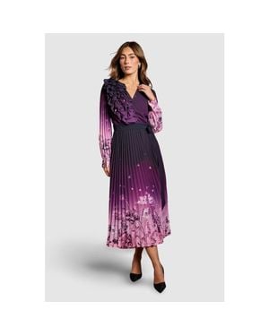 Coast Floral Corsage Wrap Georgette Dress - Purple