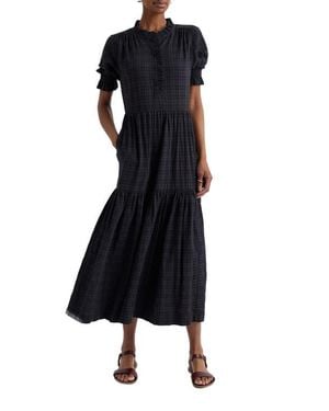 Seasalt Cornwall Feather Star Puff Sleeve Tiered Organic Cotton Blend Dress - Black