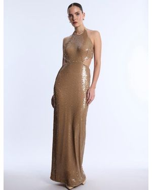 BCBGMAXAZRIA Sequin Cutout Halter Gown - White