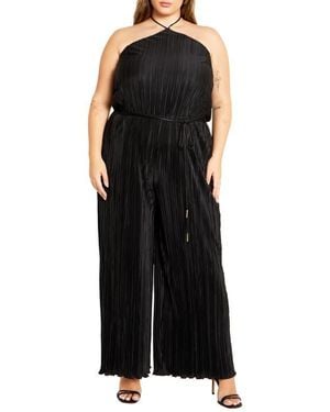 City Chic Chelo Plissé Halter Jumpsuit - Black