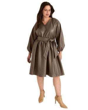 June + Vie Faux Leather Dress - Brown