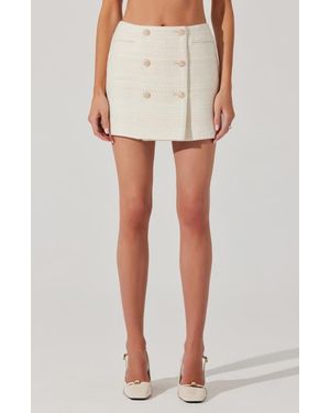 Astr Rosario Wool Blend Tweed Wrap Miniskirt - White