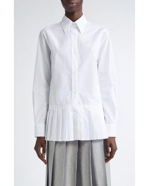 Thom Browne Pleated Cotton Button-Up Shirt - White