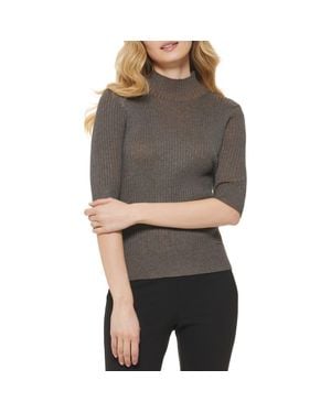DKNY Mock Neck Rib Sweater - Gray