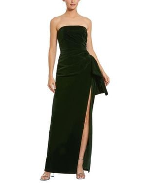Mac Duggal Strapless High Slit Draped Velvet Gown - Green