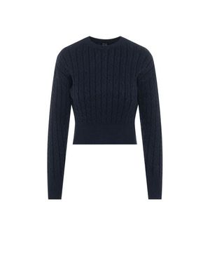 BuHu Cable Knit Ribbed Cuffs Sweater - Blue