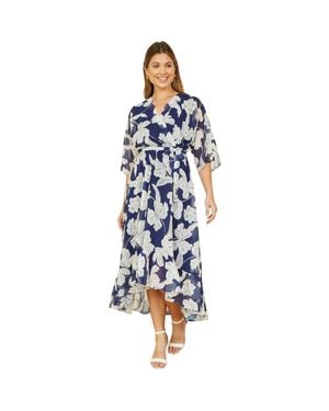 Yumi' Kimono Sleeves Midi Dip Hem Wrap Dress - Blue