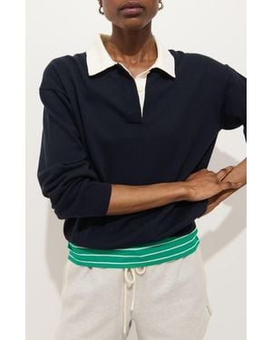 Alex Mill Bond St. Contrast Collar Cotton & Cashmere Polo Sweater - Blue