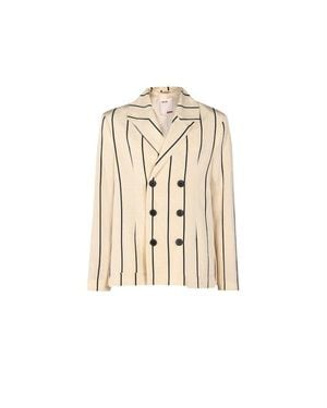 Pcfg Silk & Linen Blend Free Heaven Kutnia Striped Oversized Blazer - Natural