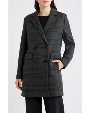 Bernardo Plaid Double Breasted Coat - Black