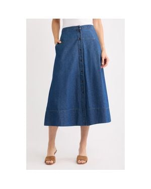 Anne Klein Button Front Denim Midi Skirt - Blue
