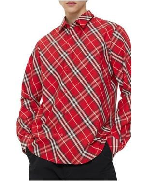 Burberry Relaxed Fit Check Cotton Shirt - Red