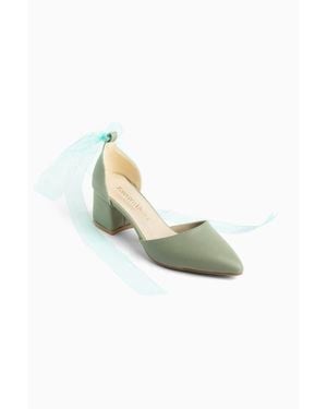 Forever & Always Shoes Fiona Low Block Heels With Ribbon - Green