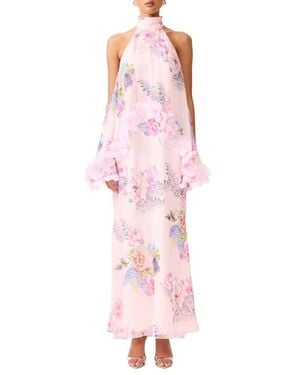 Elliatt Millie Floral Appliqué Tiered Halter Neck Gown - Pink