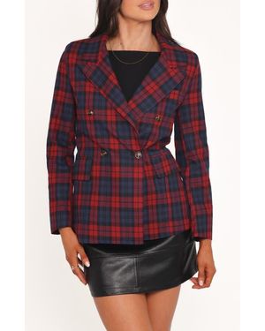 Petal & Pup Juilette Plaid Double Breasted Blazer - Red