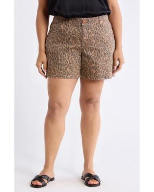 Wit & Wisdom Gracie Leopard Print High Waist Denim Shorts - Brown