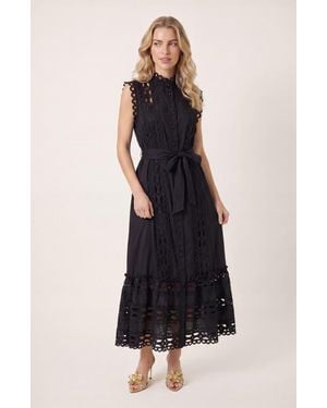 Modenaire Sleeveless High Neck Lace Overlay Dress - Black