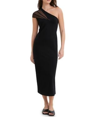 MARCELLA Kiran Sheer Accent One-Shoulder Midi Dress - Black