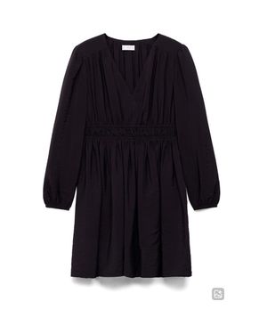 MANGO TEEN Smocked Waist Long Sleeve Dress - Black