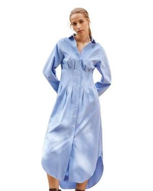 Ro&zo Long Sleeve Stripe Shirt Midi Dress - Blue