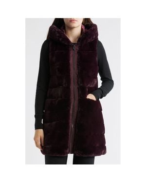 Via Spiga Hooded Quilted Faux Fur Vest - Black