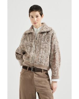 Brunello Cucinelli Dazzling Tree Bark Embroidery Cardigan - Natural