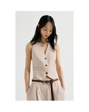 Brunello Cucinelli Striped Seersucker Vest - Natural