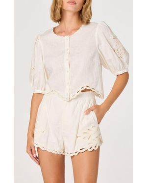 Astr Joellyn Embroidered Linen & Cotton Top - White